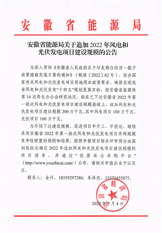 再加1GW光伏+1GW風電！安徽2022年風光項目建設規(guī)模擬至5GW！