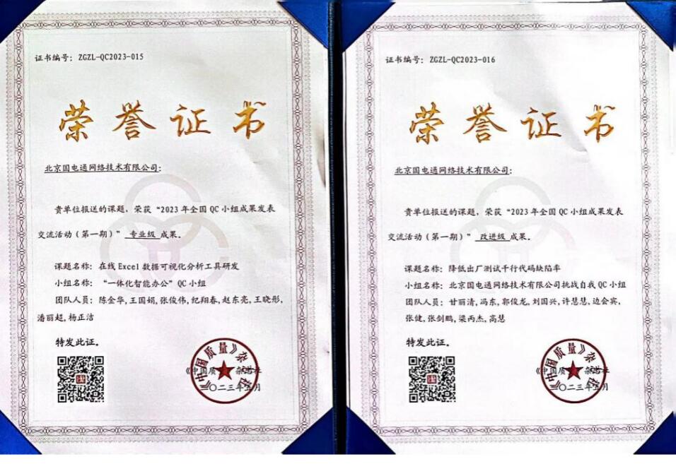 國網(wǎng)信通產(chǎn)業(yè)集團國電通兩項QC成果分獲2023年全國QC小組成果二、三等獎