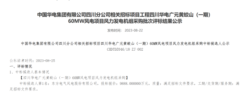 160MW！華電2個風(fēng)電項(xiàng)目候選人公示