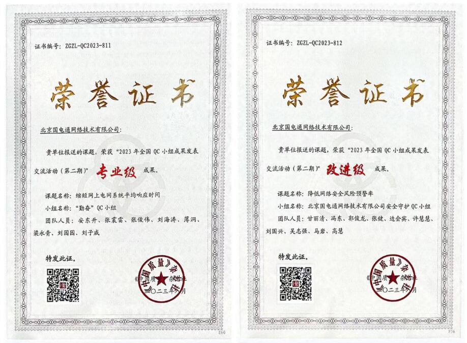 國網(wǎng)信通產(chǎn)業(yè)集團國電通兩項QC成果分獲2023年全國QC小組成果二、三等獎