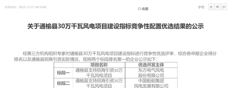 中船風(fēng)電、東方風(fēng)電獲風(fēng)電項(xiàng)目競(jìng)配指標(biāo)